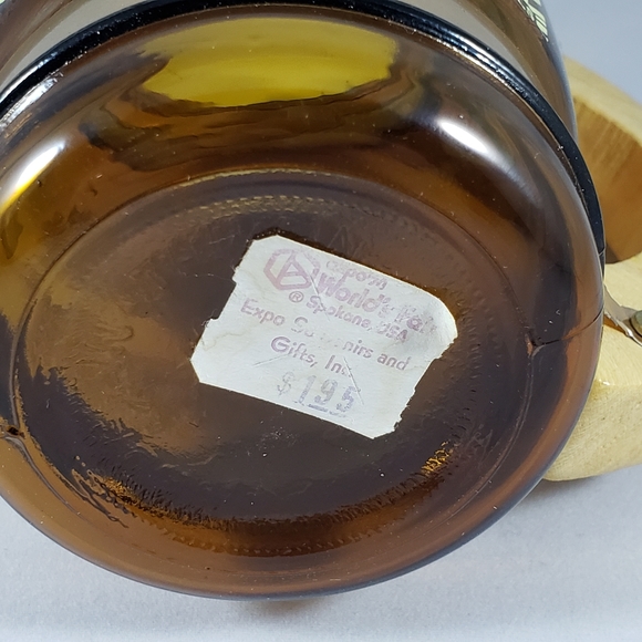 World's Fair Expo '74 Spokane, WA Brown Glass Barrel Mug with Wood Handle - Picture 4 of 5